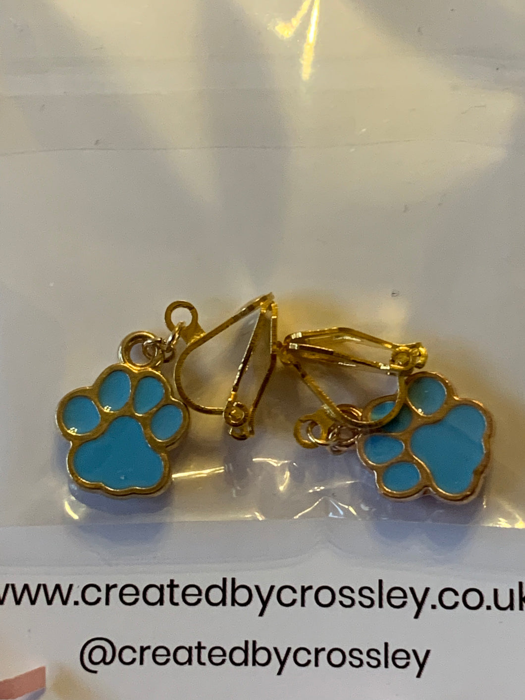 Blue Paw Print Clip On Earrings