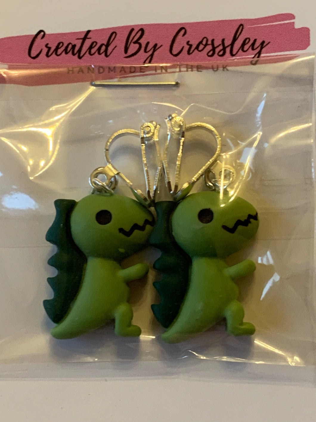 Green Dino Clip On Earrings