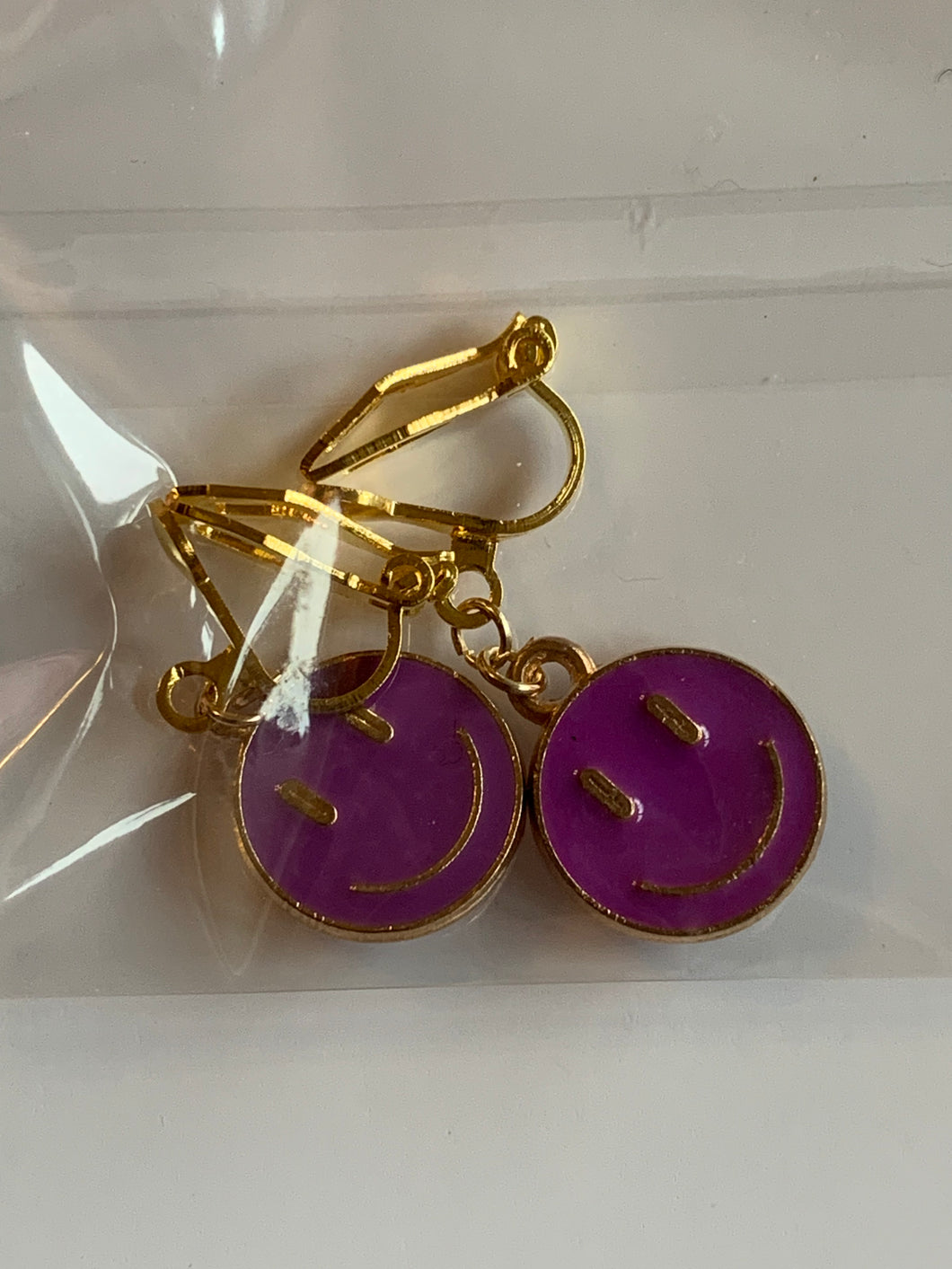 Purple Smiley Face Clip On Earrings