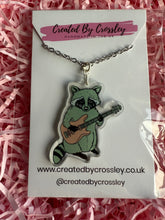 Load image into Gallery viewer, Guitar Raccoon Charm Necklace

