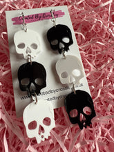 Load image into Gallery viewer, Triple Skull Charm Earrings
