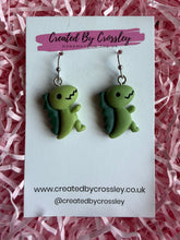 Load image into Gallery viewer, Green Dinosaur Charm Earrings
