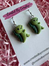 Load image into Gallery viewer, Green Dinosaur Charm Earrings
