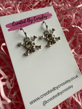 Load image into Gallery viewer, Skull and Cross Bones Charm Earrings
