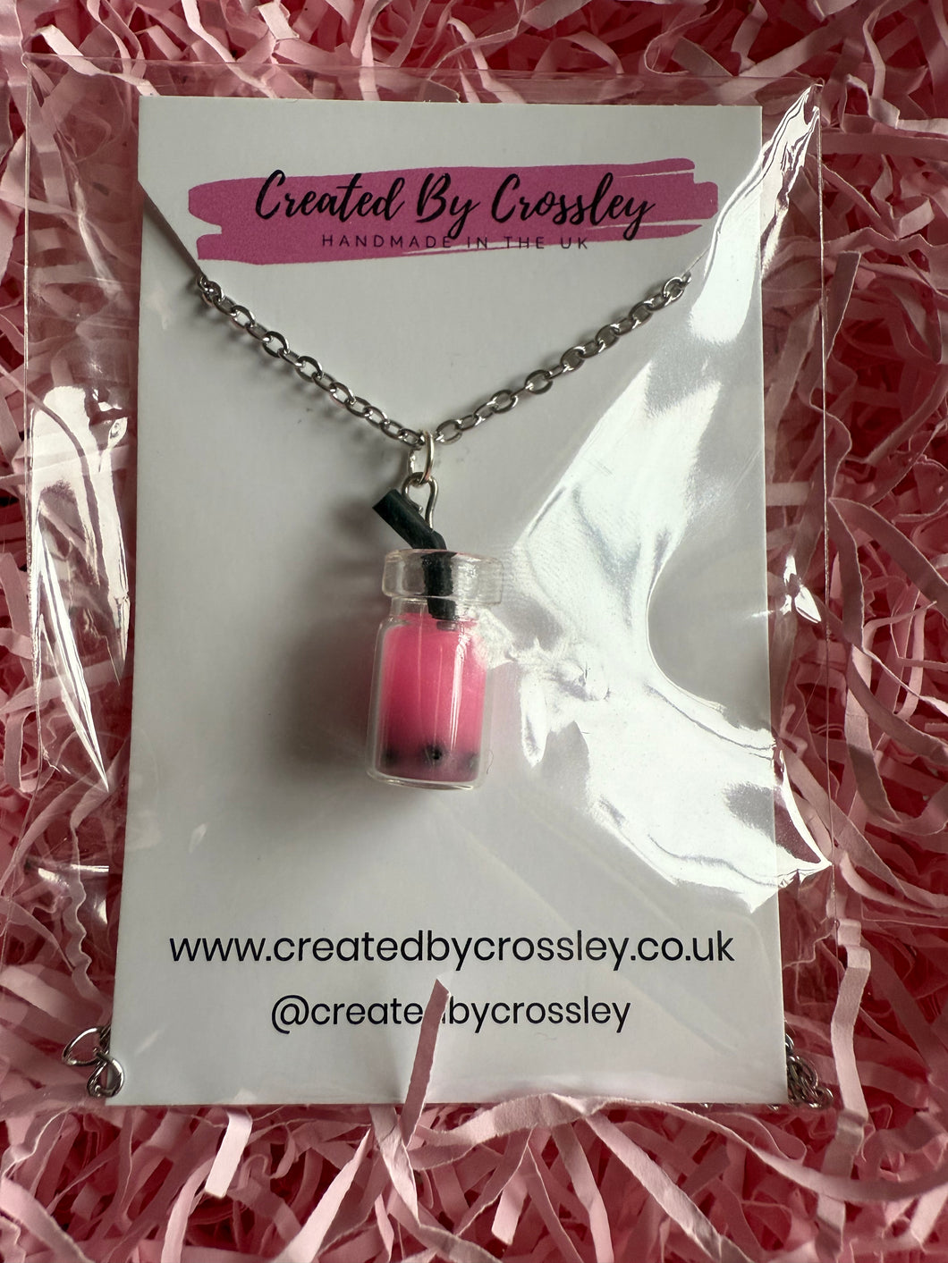 Pink Bubble Tea Charm Necklace