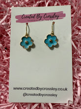 Load image into Gallery viewer, Blue Flower Charm Earrings

