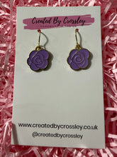 Load image into Gallery viewer, Purple Rose Charm Earrings
