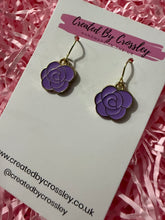 Load image into Gallery viewer, Purple Rose Charm Earrings
