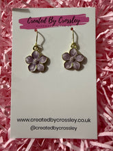 Load image into Gallery viewer, Purple Flower Charm Earrings
