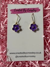 Load image into Gallery viewer, Purple Flower Charm Earrings
