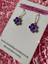 Load image into Gallery viewer, Purple Flower Charm Earrings
