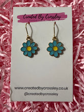 Load image into Gallery viewer, Light Blue Daisy Charm Earrings
