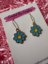 Load image into Gallery viewer, Light Blue Daisy Charm Earrings

