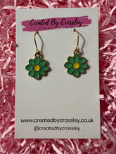Load image into Gallery viewer, Blue/Green Daisy Charm Earrings
