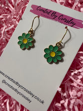 Load image into Gallery viewer, Blue/Green Daisy Charm Earrings
