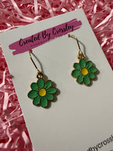 Load image into Gallery viewer, Blue/Green Daisy Charm Earrings
