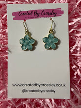 Load image into Gallery viewer, Blue Flower Charm Earrings
