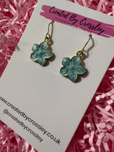 Load image into Gallery viewer, Blue Flower Charm Earrings
