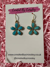 Load image into Gallery viewer, Blue Gem Flower Charm Earrings
