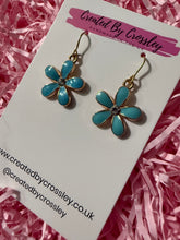 Load image into Gallery viewer, Blue Gem Flower Charm Earrings
