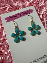 Load image into Gallery viewer, Blue Gem Flower Charm Earrings
