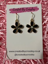 Load image into Gallery viewer, Black Gem Flower Charm Earrings
