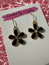 Load image into Gallery viewer, Black Gem Flower Charm Earrings
