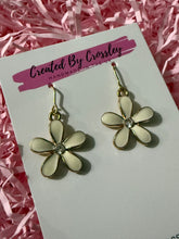 Load image into Gallery viewer, White Gem Flower Charm Earrings
