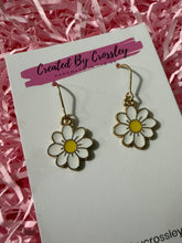 Load image into Gallery viewer, White Daisy Flower Charm Earrings
