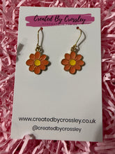 Load image into Gallery viewer, Coral Daisy Flower Charm Earrings
