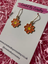 Load image into Gallery viewer, Coral Daisy Flower Charm Earrings
