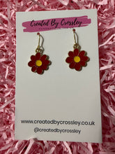 Load image into Gallery viewer, Red Daisy Flower Charm Earrings
