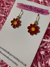Load image into Gallery viewer, Red Daisy Flower Charm Earrings
