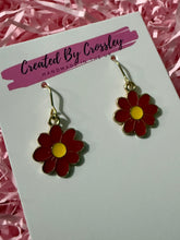Load image into Gallery viewer, Red Daisy Flower Charm Earrings
