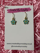 Load image into Gallery viewer, Mini Blue Flower Charm Earrings
