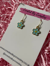 Load image into Gallery viewer, Mini Blue Flower Charm Earrings
