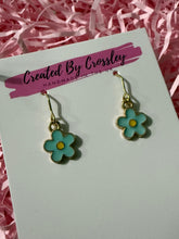 Load image into Gallery viewer, Mini Blue Flower Charm Earrings
