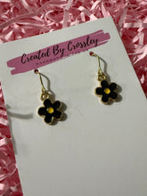 Load image into Gallery viewer, Mini Black Flower Charm Earrings
