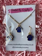 Load image into Gallery viewer, Blue paw charm jewellery set
