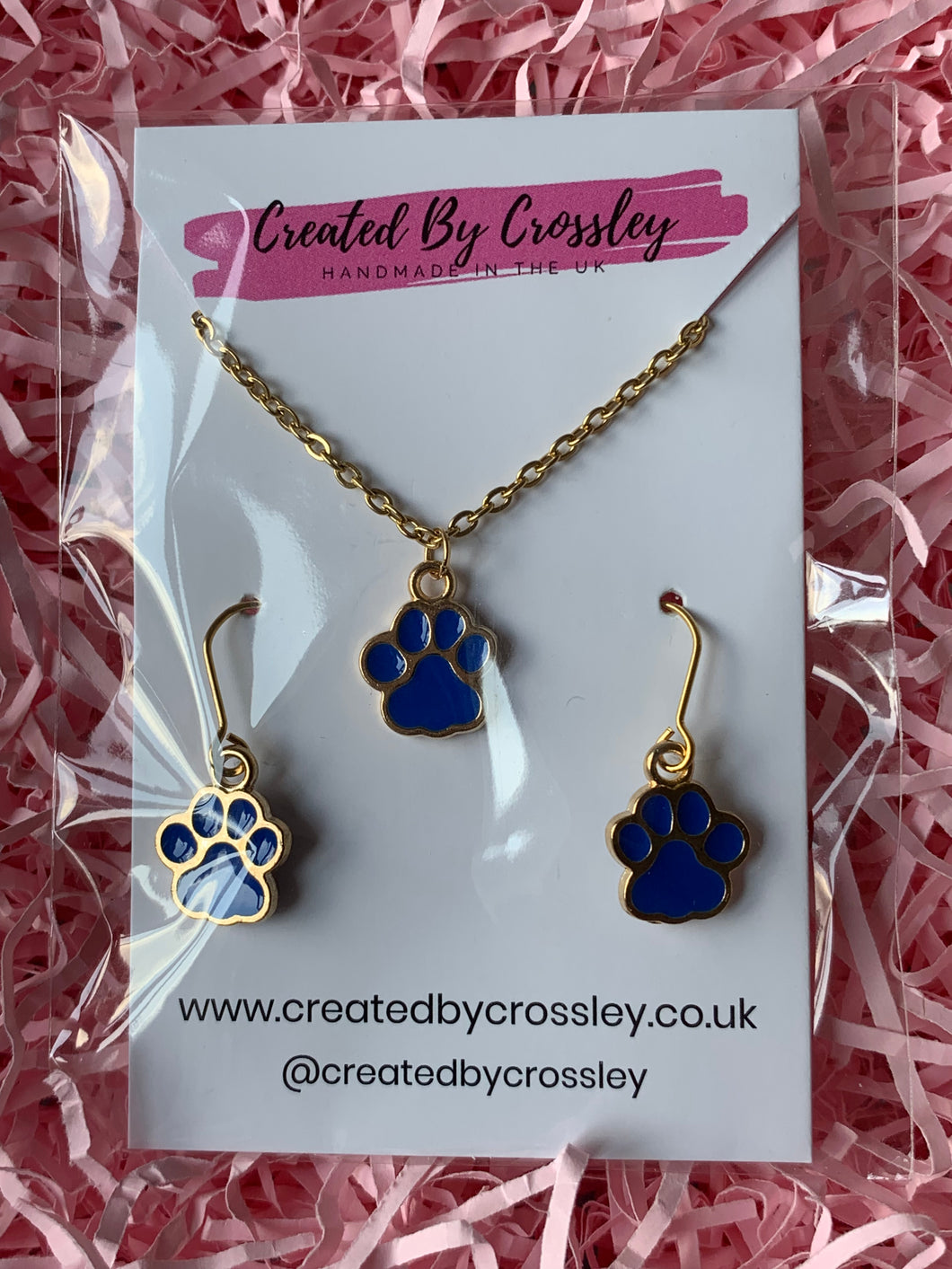 Blue paw charm jewellery set