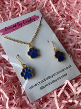 Load image into Gallery viewer, Blue paw charm jewellery set
