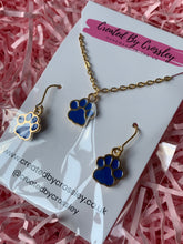 Load image into Gallery viewer, Blue paw charm jewellery set

