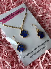 Load image into Gallery viewer, Blue paw charm jewellery set
