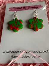 Load image into Gallery viewer, Red Green Flower Clay Earrings
