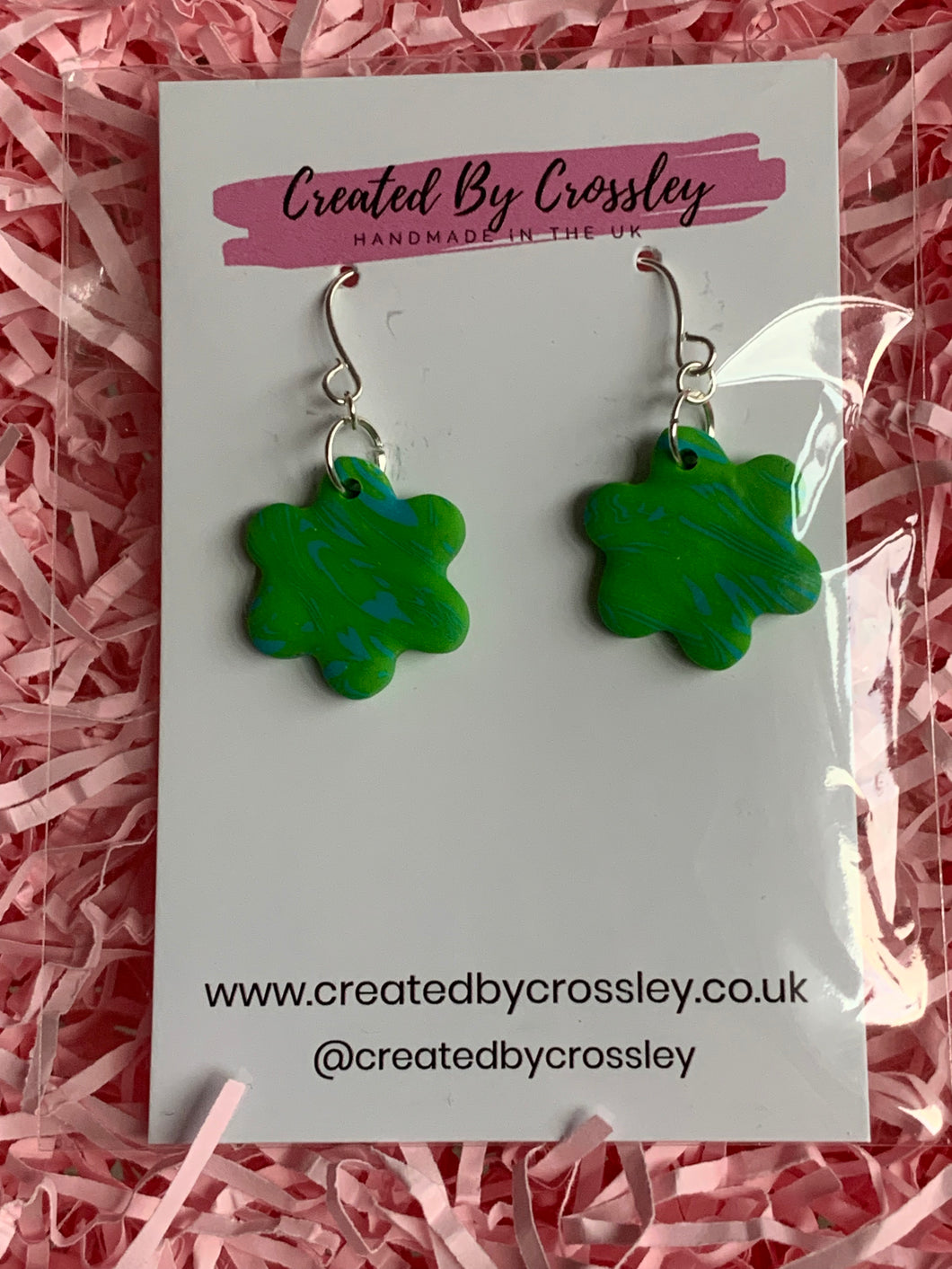 Green Blue Flower Clay Earrings