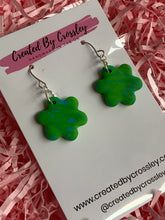 Load image into Gallery viewer, Green Blue Flower Clay Earrings
