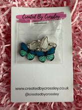 Load image into Gallery viewer, Blue Butterfly Clip On Earrings
