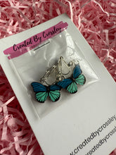 Load image into Gallery viewer, Blue Butterfly Clip On Earrings
