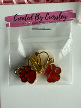 Load image into Gallery viewer, Red Paw Print Clip On Earrings
