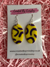 Load image into Gallery viewer, Yellow Purple Oval Clay Earrings
